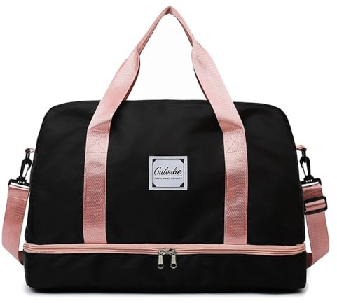Vllcsla Borsa Sportiva 38.4L Donna, con Scomparto Scarpe & Tasca Bagnata, Borsone Weekend Duffel Donna, Borsa da Viaggio Grande Capacità Bagaglio a Mano, Borsone Palestra Fine Settimana (Nero)