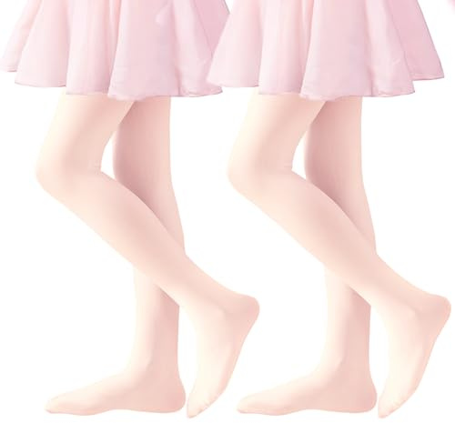 Coziwill Socks Ballet Tights Girls Dance Tights School Girls Gymnastics Footed Leggings Kids Ultra Soft Microfiber Pantyhose Stockings 8-11 Years Children 2 Pack(Ballet Pink, L)