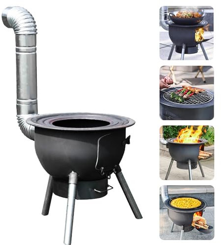 Multifunction Wood Burning Stove with Grill Rack,Large Portable Charcoal Grill,Rocket Stove for Outdoor/Backyard Cooking,Off Grid Living Supplies