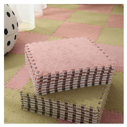 Tappeto in schiuma ad incastro, 10 pezzi 9sq.ft tappetino puzzle quadrato in schiuma di peluche, piastrelle for tappeti morbidi lavabili con bordo, tappeti modulari antiscivolo for area gioco-12x12x0.