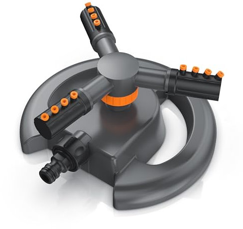 Brandson - Arroseur de Jardin 3 Bras - 12 Buses de Jet - Portée de 10 m - Surface de 314 m² - Différents Angles d'Arrosage - Adaptateur de Raccord Rapide - Base Ronde
