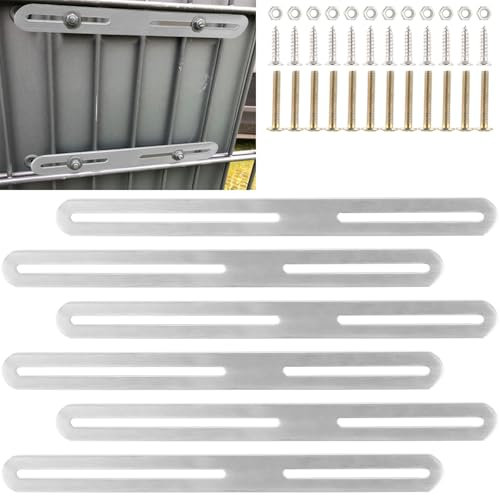 SHUESS Juego de 6 fijaciones para buzón de valla, 280 x 24,5 x 3 mm, color plateado, doble varilla, fijación ajustable, conector plano de acero inoxidable con orificio largo para valla, buzón, montaje