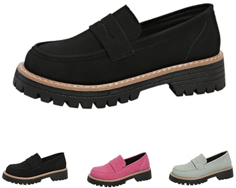 Mocasines para Mujer, Mocasines Bootara De Ante Retro Informales De Talla Grande para Mujer con Plataforma De Tacón Grueso (Negro,38)