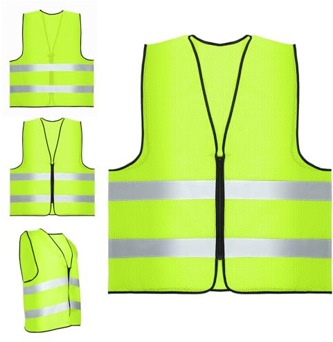 Windfromort Gilet Alta Visibilità Uomo 4 Pezzi - Giubbotto Catarifrangente, Poliestere, Per Lavori Stradali, Cantieri, Ciclismo Notturno(Verde) (Stile mesh)