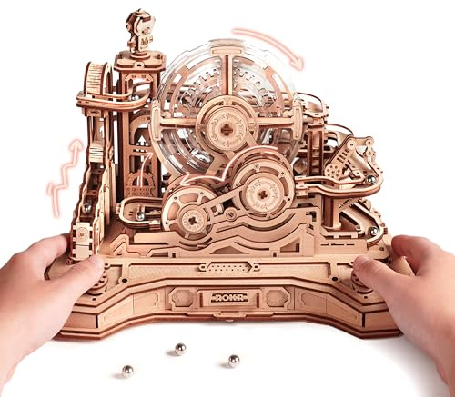 ROKR Gear Ball Challenge EGC01 3D Wooden Puzzle Marble Run Model Kits for Adults to Build Craft Kits DIY Pinball Machine Game Puzzle Gift for Men Women