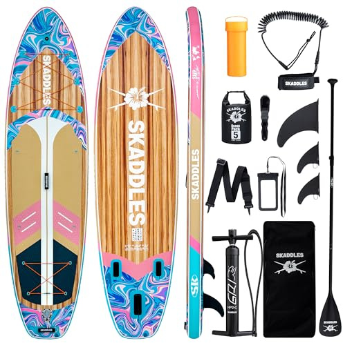 11' Inflatable Stand Up Paddle Board – Extra Wide SUP Paddleboard for Adults, Premium Inflatable Board with Paddle, Pump, Fins, Backpack, Leash & Waterproof Bags (Ocean Bloom)