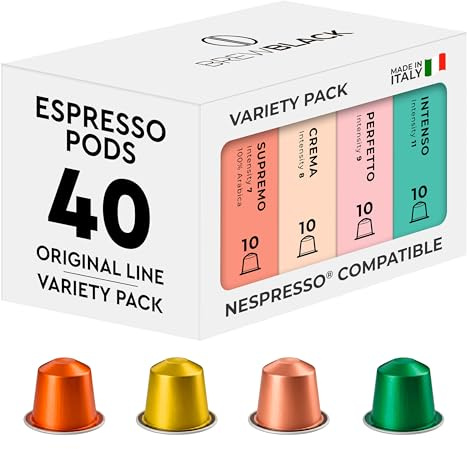 BrewBlack Variety Pack 40 Pods Compatible with Nespresso Original Line | Aluminium Capsules, Medium & Dark Roast, Made in Italy, Packaging May Vary