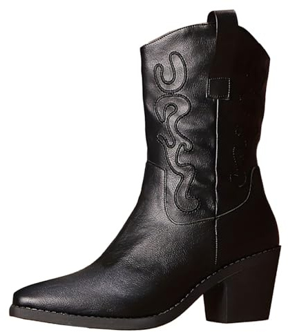 Stövletter dam med klack spets – höga stövlar dam sexiga slip-on stövlar blockklack ridstövlar broderi cowboystövlar kort skaft läderstövlar PU-läder västerländska stövlar, svart, 36 EU