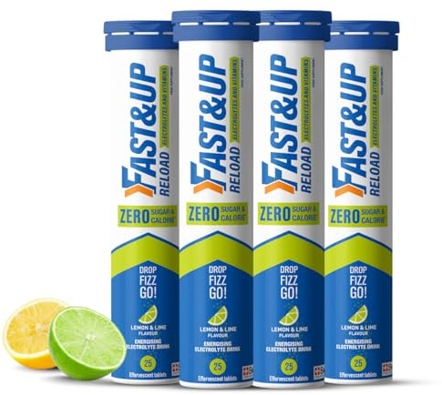 Fast&Up Reload Zero Electrolyte Tablets | Zero Sugar & Calories | Lemon & Lime Flavour | 100 Effervescent Tablets with Vitamin C & B12 | Instant Hydration & Energy