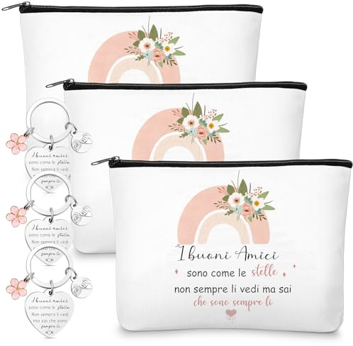 Xuniea 3 Sets Regalo Amicizia per Migliori Amiche Include 3 Trousse per Cosmetici Amicizia 3 Portachiavi per Ufficio Laurea Compleanno Natale Capodanno Sorelle Pensionamento Dimissioni Regalo Donna