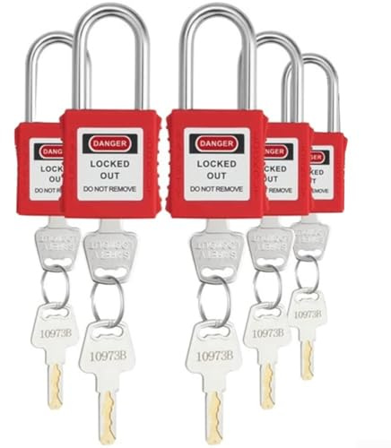 Eawfgtuw Vorhängeschloss für Nylon PA Lockout Tagout mit 5 einzigartigen Schlüsseln, rostfrei, staubdicht, wasserdicht für industrielle Sicherheit, Stahlbalken-Design mit wiederbeschreibbarem Etikett