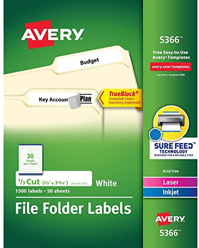 AVERY AVE5366 - Permanent Self-Adhesive Laser/Inkjet File Folder Labels