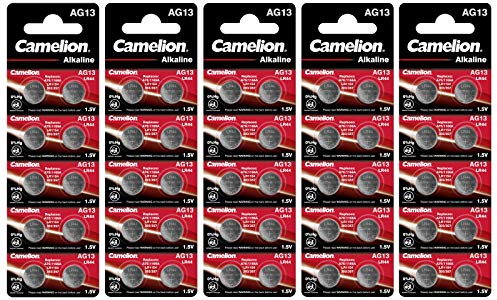 Camelion 12001013B50 Plus Alkaline Knopfzelle (AG13, LR44, LR1154, 357, 50er-Pack, Blister)