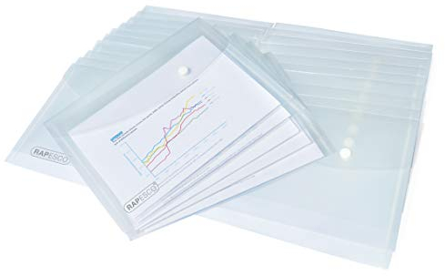 Rapesco 1500 ECO Recycelte Dokumentenmappe mit Druckknopf, A5, Klar Transparent, 25 Stück