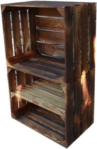 Alte geflammte Obstkisten/Holzkisten mit Zwischenboden LANG verarbeitet - Ideal für den Möbelbau - Tolle Set-Angebote (2er Set / 1 x Boden Lang)