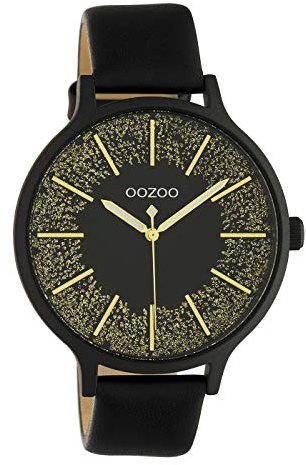 Oozoo Damenuhr mit Lederband 45 MM Black/Schwarz Glitzer/Schwarz C10679