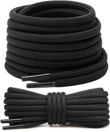 Stepace 2 Paires Lacets Ronds 4,5 mm Lacets Renforcés et Résistants pour Bottines, Chaussures de Randonnée, Chaussures de Travail, Chaussures de Marche Black 120