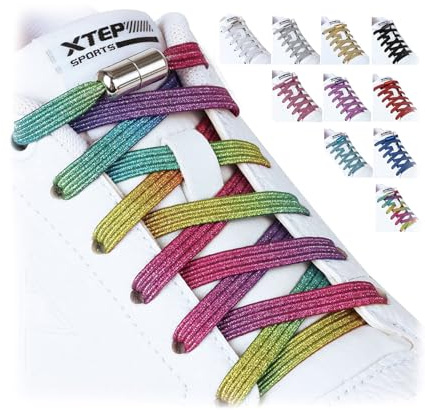 Olukssck 2 Pares Cordones Elasticos Zapatillas Deporte para Niños y Adultos, Cordones Elasticos 6 mm de Ancho Sin Nudos con Hebilla Metal, No es Necesario Atar Cordones de Zapatos, 110cm, Arco Iris
