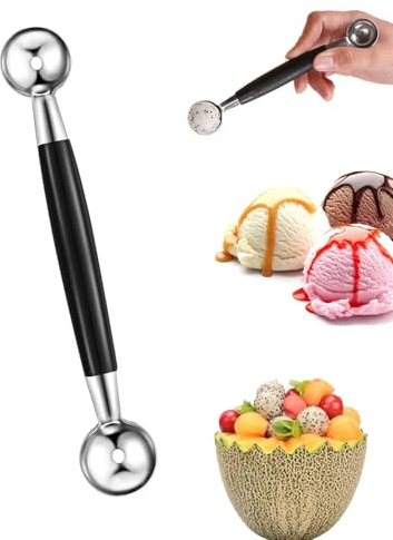 HSIXHAF Melone Baller a Doppia Faccia Baller di Doppio Cucchiaio Melone in Acciaio Inossidabile per Gelato Melon Baller Scoop Palline di Melone Rotonde Lisce - Argento