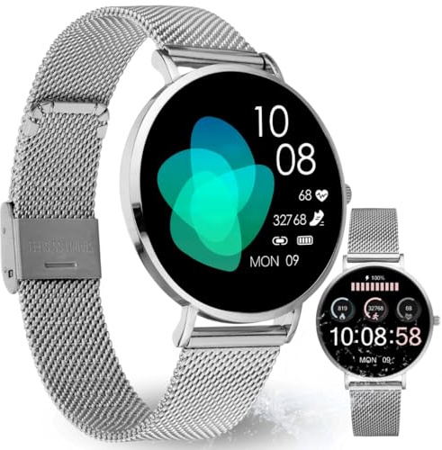 XCOAST SIONA 2 Nano Silber, kleine Damen Smartwatch - 37mm AMOLED Display, iOS&Android, Filigran, Frauen Fitness Tracker, Wasserdicht, Puls, Blutdruck, Blutsauerstoff, 7 Tage Akku