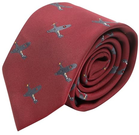 King & Priory Cravatta ricamata con aereo da caccia Hurricane Rosso Borgogna, Borgogna, Taglia unica