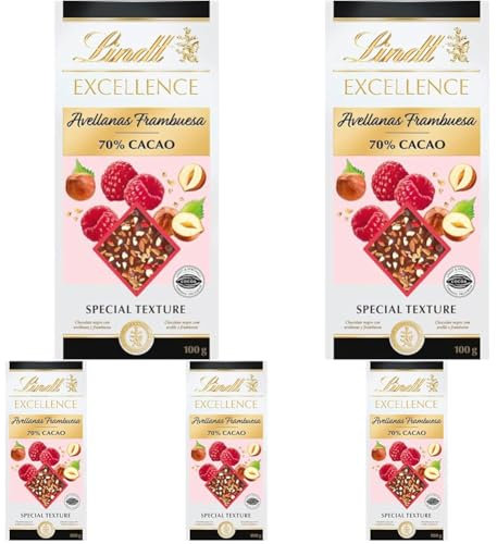 Lindt Chocolate EXCELLENCE PASSION FRAMBUESA AVELLANA chocolate negro con frambuesa y avellana, tableta de chocolate puro, chocolate negro al 70%, aromático, extrafino (Paquete de 5)