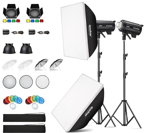 Godox 2 Pack DP1000III-V DP1000IIIV Studio Flash Kit, 1000ws Daylight Outdoor Strobe Monolight, 2.4G Wireless X System, 30W Modeling Lamp, Bowens Mount for Wedding Product Portrait Photography