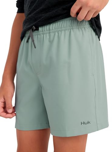 HUK Boys Pursuit Volley, Quick-Dry Fishing Shorts for Kids Swimming Trunks, Silver, Blue, M