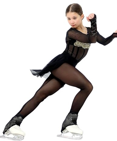 AEVsport Women Mesh Tights for Figure Ice Skating with Seam over the Heel of the Boot (US, Numeric, 16, Regular, Regular, Black)