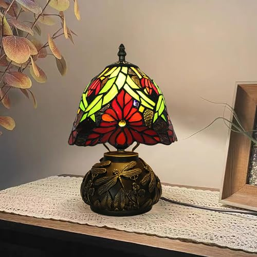XINYASEE Lámpara De Mesa De Estilo Tiffany, lámpara de noche retro vintage,pantalla de vidrio de color,E27 lámpara de mesita de noche barroca,para sala de estar, dormitorio, oficina.estudio (A)