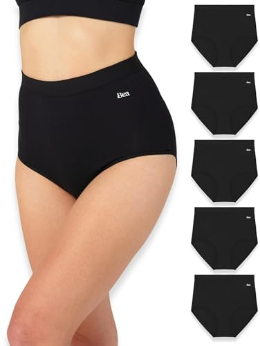 BEA Confezione da 5 Mutande Donna a Vita Extra Alta - Slip Donna Cotone Vita Alta Traspirante, Morbido e Contenitivo, Intimo a Copertura Totale, Nero (5 Pezzi), XL