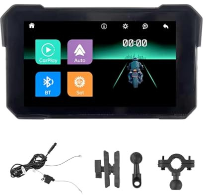 Giuneuow Pantalla de Navegación GPS Portátil para Motocicleta de 5 Pulgadas, Inalámbrica, Carplay, Android Auto, IP68, Pantalla Impermeable, Bluetooth