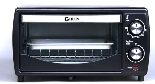 GOLUX Countertop 9.6L 4 Slices Small Toaster Oven Compact Size, Even Heating, For Toast, 8 Pizza，Bake and Broil in Apartment, Dorm, Suitable For 2-3 Persons