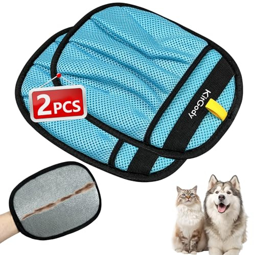 KitGody 2 Pack Upgraded Pet Hair Removal Gloves for Cats & Dogs, Upgraded Five-Finger Electrostatic Grooming Gloves, Reusable Blue Fur Remover Mitts for Furniture, Sofa, Carpet, Car & Clothes