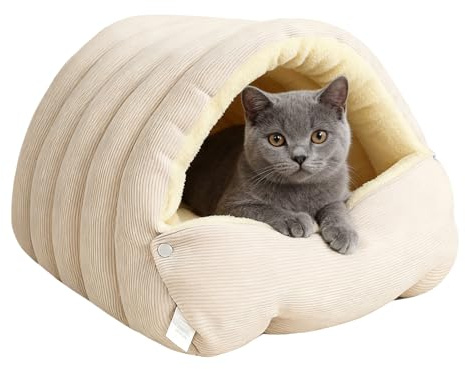 Panier pour Chat Douillet - 45x30x19cm Tente Moelleuse Et Chaude avec Coussin Amovible | Conception Coupe-Vent | Tente Douce Et Chaude pour Chats D'Intérieur & Petits Chiens
