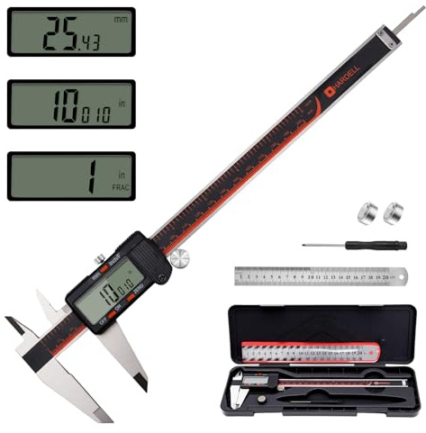 Digital skjutmått, 0-8 tums skjutmått med stor LCD-skärm, automatisk avstängning, tum/bråk/mm-konvertering, elektroniskt rostfritt stål för gör-det-själv/hushåll/3D-utskrift