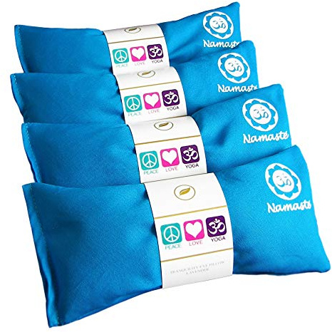 Happy Wraps Lavender Eye Pillows - Yoga Eye Pillows Namaste Hot Cold Aromatherapy for Stress, Meditation, Spa, Relaxation Gifts - Made in USA Set of 4 - Turquoise Cotton