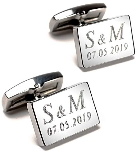 Diamandi Manschettenknöpfe mit Gravur | persönlichen Text gravieren Lassen | eckig | Schmuck für Herren | aus Berlin (eckig Initilen und Datum)