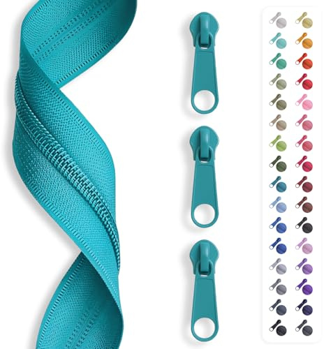 5 m zip endless, spiral 5 mm + 10 sliders/zip 27 colours, sold by the metre. turquoise