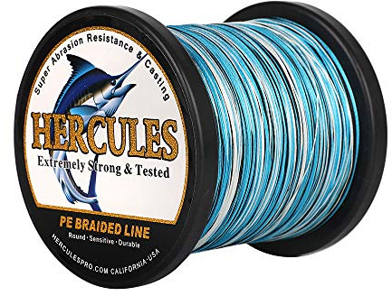 HERCULES Super Cast 500M 547 Yards Braided Fishing Line 100 LB Test for Saltwater Freshwater PE Braid Fish Lines Superline 8 Strands - Blue Camo, 100LB (45.4KG), 0.55MM