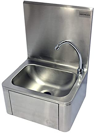 L2G - Lavamani da parete a ginocchio - Lavello piccolo in acciaio inox con miscelatore per acqua calda e fredda - Da parete - 40 x 34 x 56 cm
