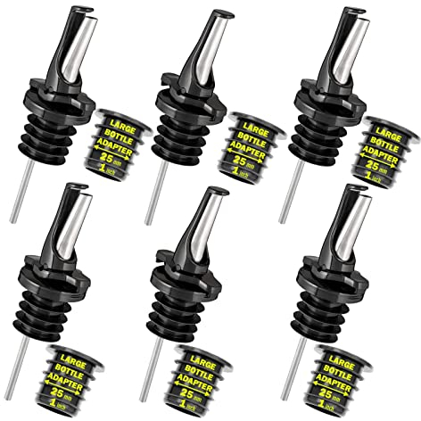 Poura Ausgießer Spirituosen – Hygienische CLICKSEAL Alkohol- Schnaps ausgießer – Stoppt Barfly, spülmaschinenfest. Auch für Olivenöl, Saft, Sirup. Schwarz, 6er-Packung mit Adaptern für große Flaschen