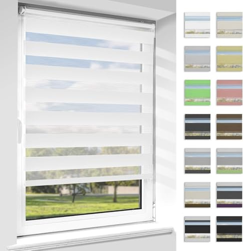 Vkele Doppelrollo Klemmfix ohne Bohren, 90x130cm(BxH) Weiß, Duo Rollo Zebrarollo Fensterrollo für Fenster und Tür, Lichtdurchlässig Verdunkelnd, Seitenzugrollo Sonnenschutz Sichtschutz