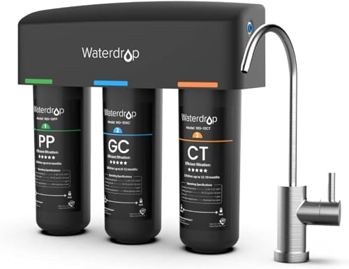Waterdrop TSB Sistema de Filtro de Agua Inferior con Grifo Dedicado, Certificado NSF/ANSI 42, 3 Etapas Sistema de Filtrado de Agua, Reduce el Fluoruros, el Plomo, el Cloro, el Mal Sabor