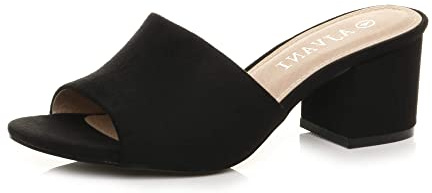 AJVANI Womens ladies low mid block heel casual party evening mules sandals size