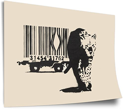Poster in cotone Banksy Street Art Leopard Barcode - Critica dei consumatori Globalizzazione, Stampa d'arte moderna su tela , stampa artistica senza cornice, murale - A4, A3, A2, A1, A0, XXL