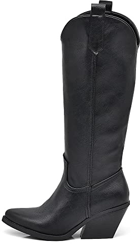 IF Fashion Cowboy Western - Botas de mujer con puntera Camperos Texani tachuelas ML61, 80 4 Negro Imitación piel lisa, 37 EU