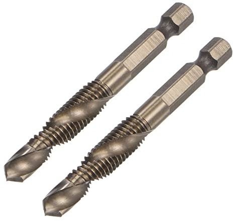 sourcing map Combination Drill and Tap Bit, 1/4 Hex Shank M8 x 1.25 Metric Titanium Coated High Speed Steel 6542 Spiral Flute Drilling Tapping Tool 2pcs
