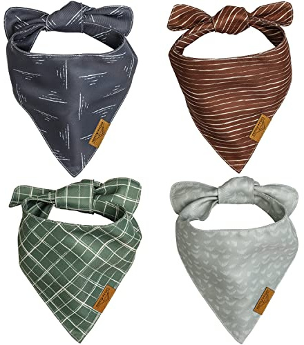 Remy+Roo Large Spring Dog Bandanas - 4 Pack Logan Set | Premium Durable Adjustable Polyester Fabric | Patented Shape Boy Dog Bandanas | Pack of Thanksgiving Bandanas for Dogs