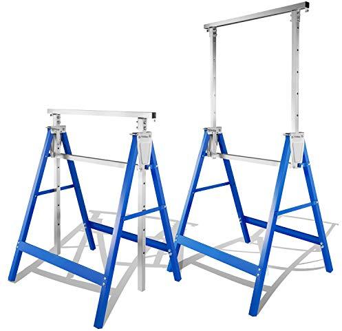 Randaco Set di 2 cavalletti da lavoro, blu, 7 posizioni, altezza regolabile, 80 – 130 cm, cavalletto pieghevole stabile fino a 200 kg, con un dispositivo antiscivolo